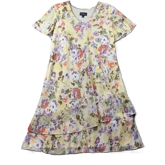 Kathy Roberts Vintage 90s Midi Dress Floral Cottagecore Sheer USA Size 16 D151 - Picture 1 of 10